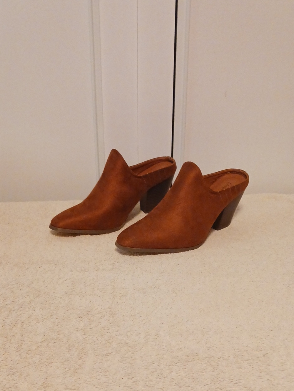 Charlie Paige Brown Suede Pointed-Toe Mule Heels